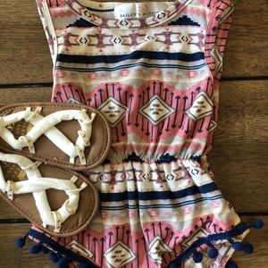 Navy & Pink Aztec Pom Pom Romper